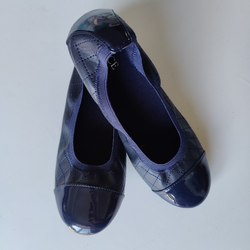 Girls Quilted Ballet Flats - Navy, Size 6Y